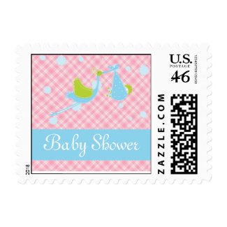 Baby shower Stork pink and blue invitation postage