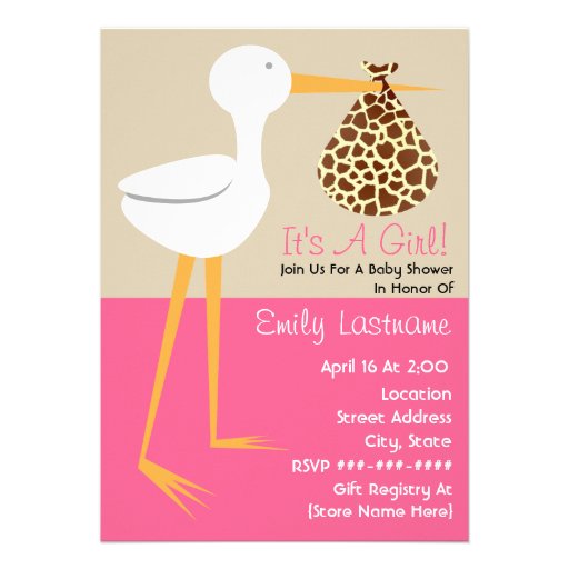 Baby Shower - Stork With Giraffe Print Bundle Custom Announcements
