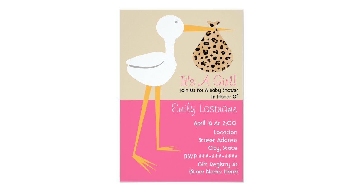 Baby Shower Stork With Leopard Print Bundle Card Zazzle