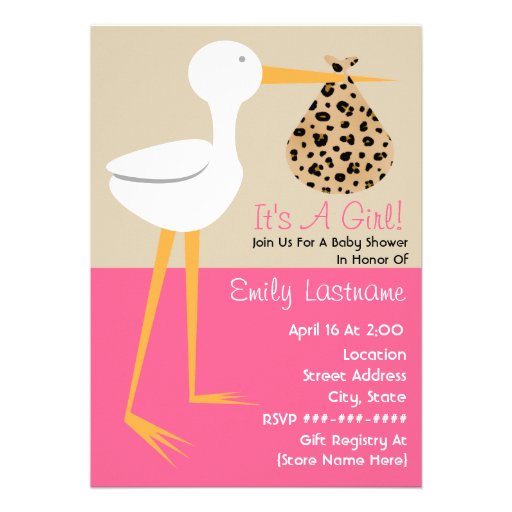 Baby Shower - Stork With Leopard Print Bundle Custom Invites