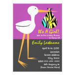 Baby Shower - Stork With Neon Zebra Print Bundle Custom Announcements