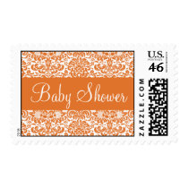 Baby Shower Tangerine and White Damask Postage postage