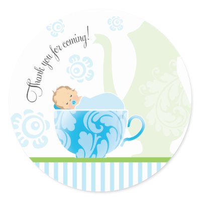   Baby Shower Favors on Baby Shower Tea Party Favor Sticker   Boy By Orangeostrichdesigns