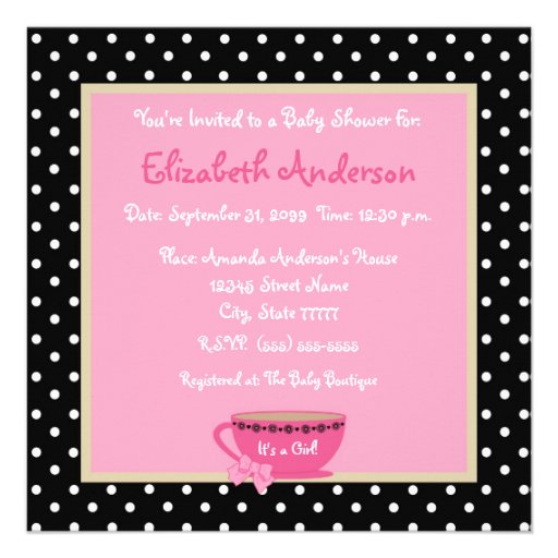 Baby Shower Tea Party Pink And Brown Polka Dots Personalized Announcement