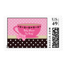 Baby Shower Tea Party Pink And Brown Polka Dots Postage Stamp