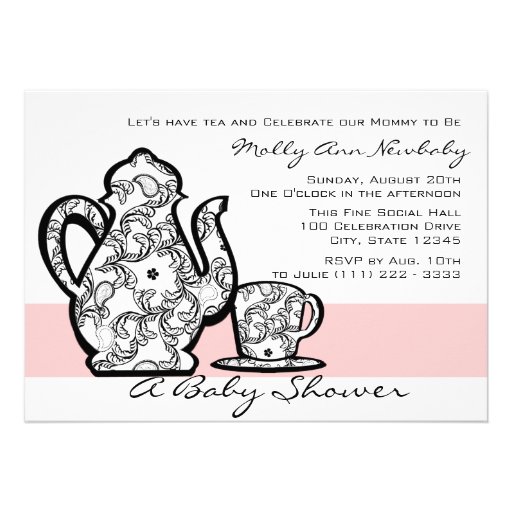 Baby Shower Tea with Changable Color Custom Invites (front side)