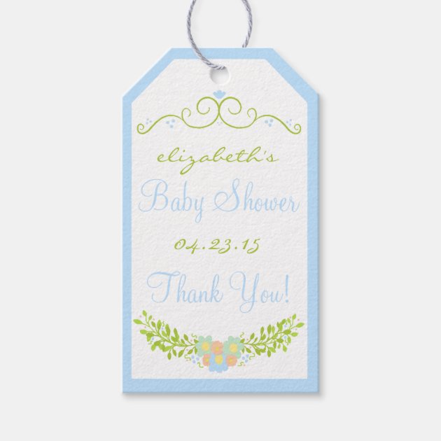 Baby Shower Thank You Blue Floral Wreath Pack Of Gift Tags 1/3
