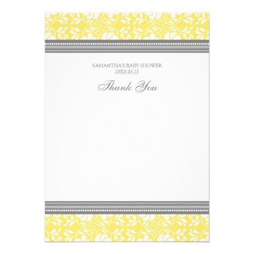 Baby Shower Thank You Cards Lemon Gray Damask