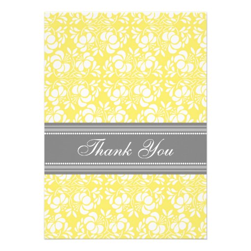 Baby Shower Thank You Cards Lemon Gray Damask