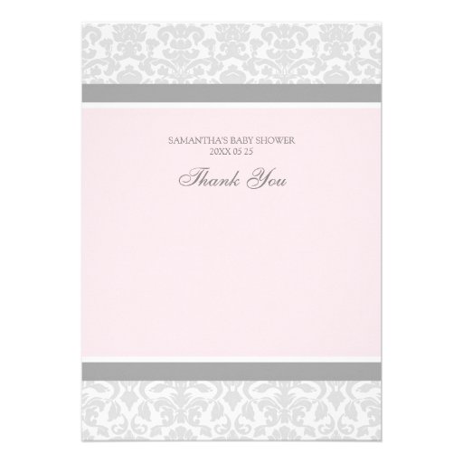Baby Shower Thank You Cards Pink Gray Damask