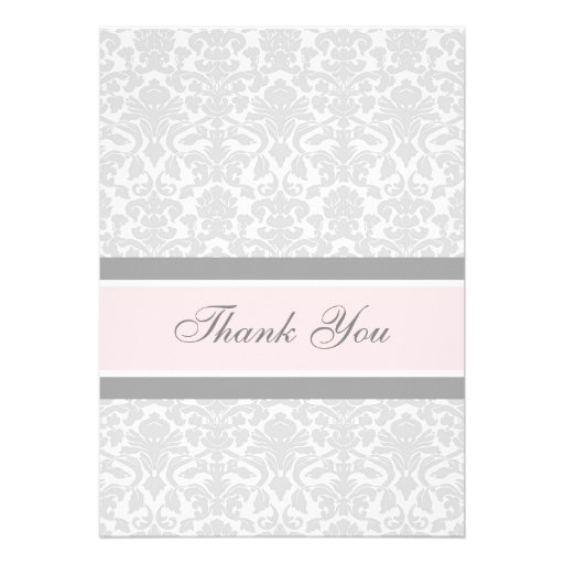 Baby Shower Thank You Cards Pink Gray Damask