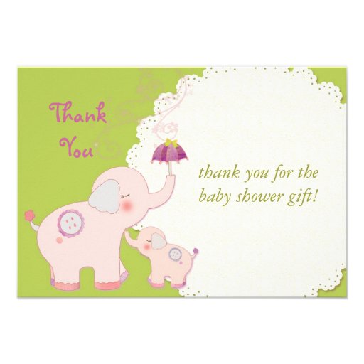 Baby Shower Thank You Flat Cards: Pink Elephants Invite