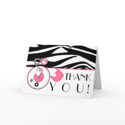 Baby Shower Thank You - Zebra Print & Diaper Pin Greeting Cards by thepinkschoolhouse