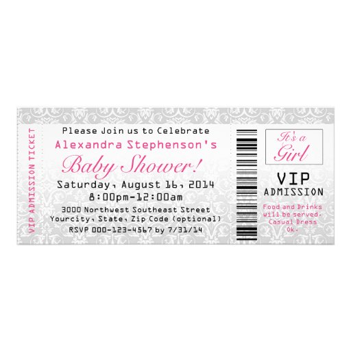 Baby Shower Ticket Invitations, Girl