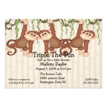 Baby Shower Triplet Monkeys Personalized Announcements