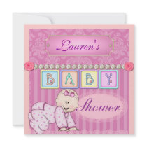BABY SHOWER VINTAGE PINKS Damask Invitation