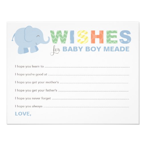Baby Shower Wish Cards | Jungle Animals for Boy (front side)