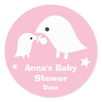 Baby Shower with Birdie Mom & Baby Sticker in Pink stickers