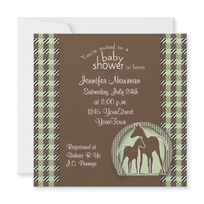 Baby Shower with Horses in Green Plaid Personalized Invite by mybabybundles