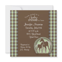 Baby Shower with Horses in Green Plaid Personalized Invite