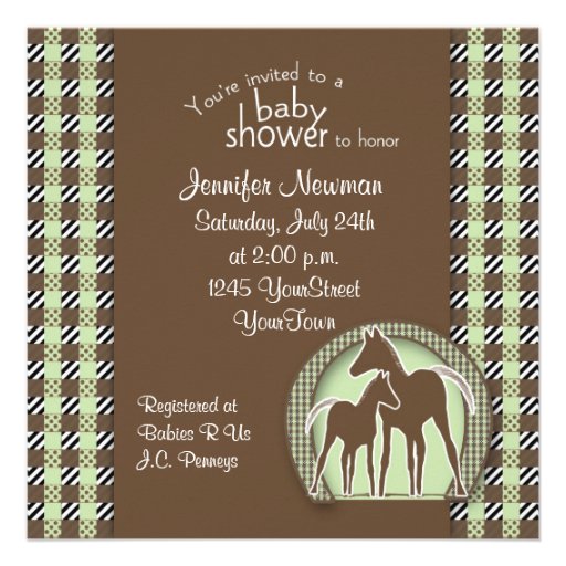 Baby Shower with Horses in Green Plaid Personalized Invite