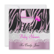 Baby Shower Zebra Pink White Baby Girl zazzle_invitation