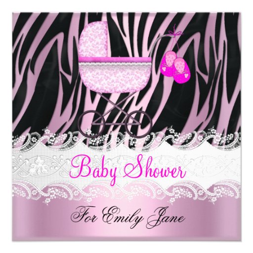 Baby Shower Zebra Pink White Baby Girl Invitations