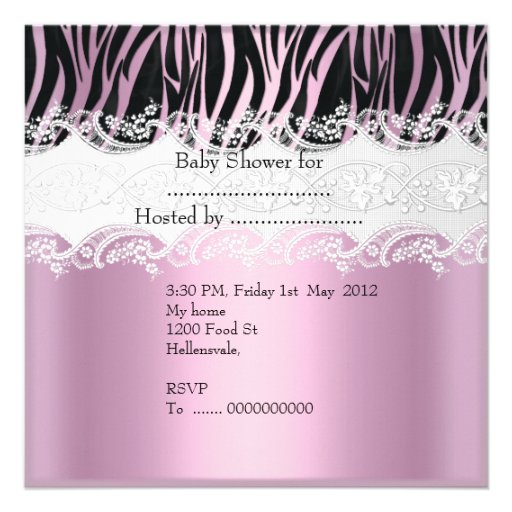 Baby Shower Zebra Pink White Baby Girl Invitations