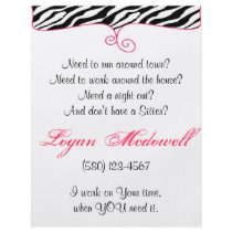 baby sitter flyer fun zebra print chic cute pink