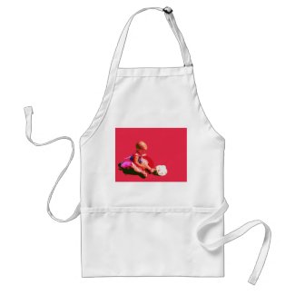 baby sitting and playing pink easter posterized co apron