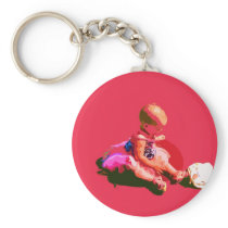 baby sitting and playing pink easter posterized co keychain