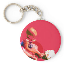 baby sitting and playing pink easter posterized co keychains
