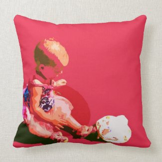 baby sitting and playing pink easter posterized co throw pillows
