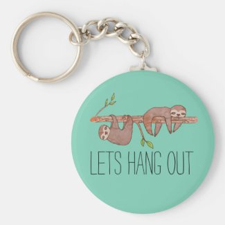 Baby Sloths hanging on Tree Pattern Basic Round Button Keychain