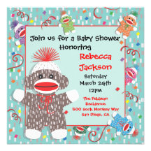 Baby Sock Monkey Baby Shower Invitation
