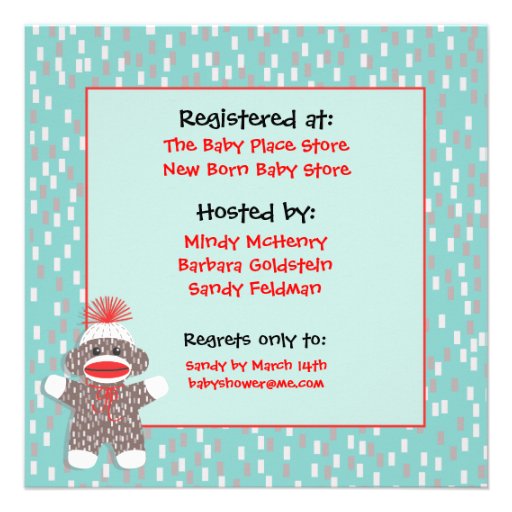 Baby Sock Monkey Baby Shower Invitation