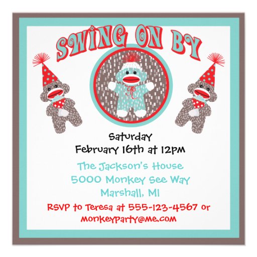 Baby Sock Monkey Birthday Party Invitations