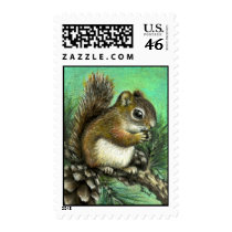 Baby squirrel and cones postage