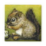 Baby squirrel and hazelnuts refrigerator magnets