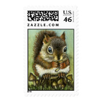 Baby squirrel and mushrooms postage stamps by tanyabond Baby squirrel and mushrooms postage stamps