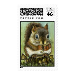 Baby squirrel and mushrooms postage stamps