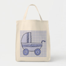 Baby Stroller. Light Blue on Check Pattern. Bags