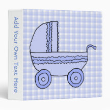 Baby Stroller. Light Blue on Check Pattern. Vinyl Binder