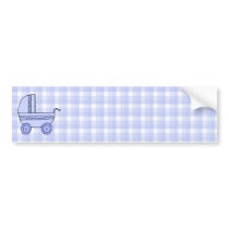 Baby Stroller. Light Blue on Check Pattern. Bumper Sticker