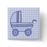 Baby Stroller. Light Blue on Check Pattern. Pin