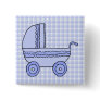 Baby Stroller. Light Blue on Check Pattern. Pin