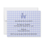 Baby Stroller. Light Blue on Check Pattern. Personalized Invite