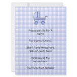 Baby Stroller. Light Blue on Check Pattern. Invitations