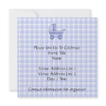 Baby Stroller. Light Blue on Check Pattern. Custom Announcement