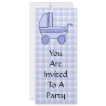 Baby Stroller. Light Blue on Check Pattern. Announcements